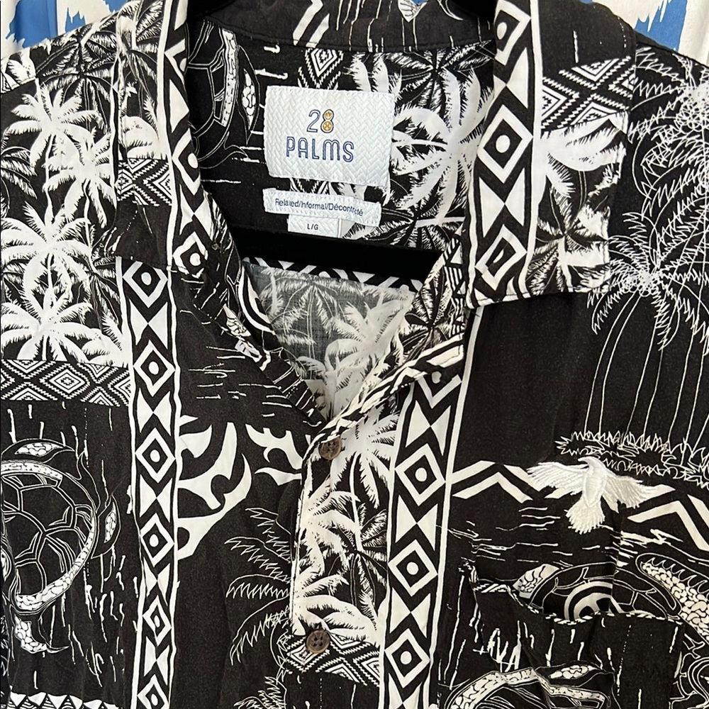 Men's Black and White Casual Button Down Shirt
